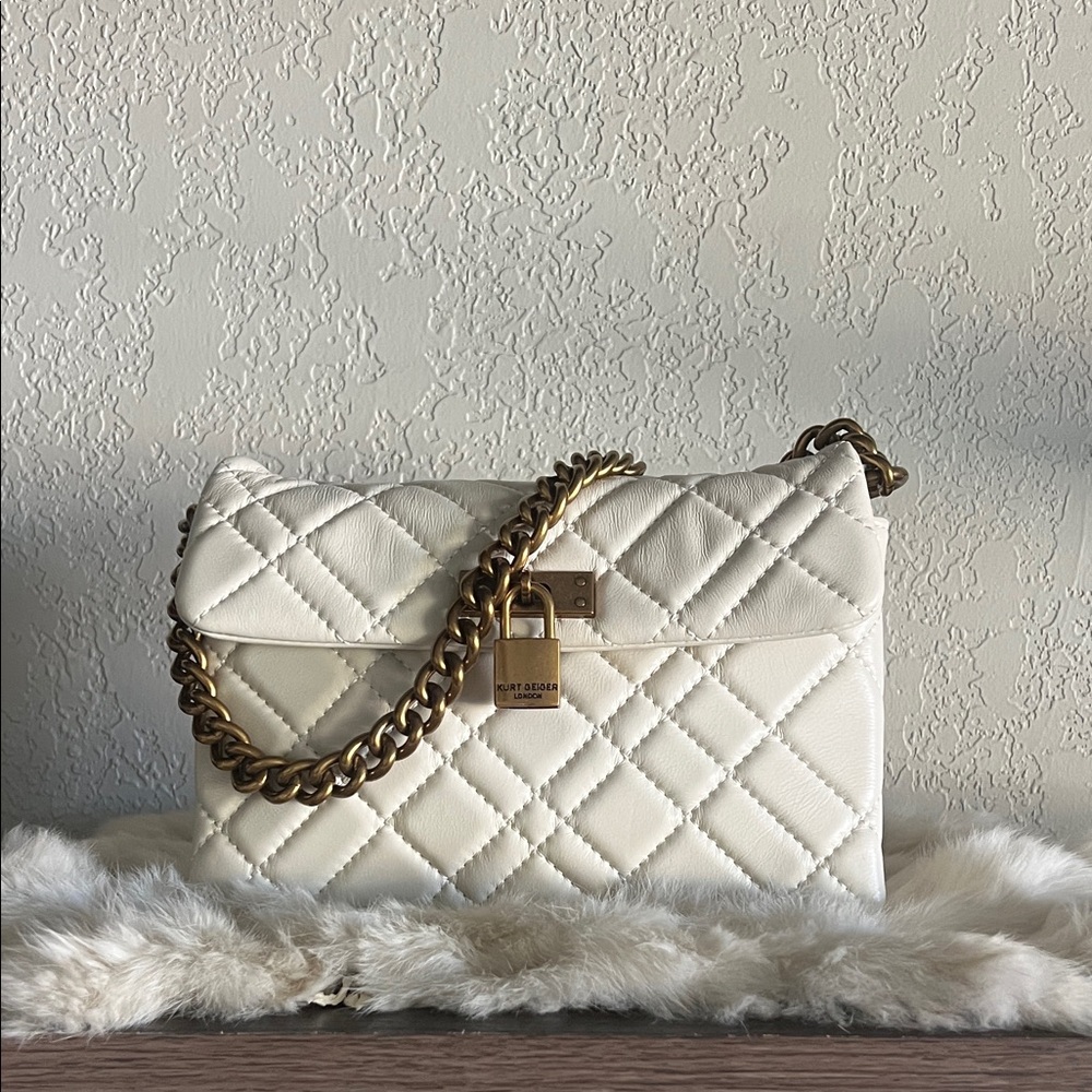 Kurt Geiger Quilted Cream Crossbody Bag- “Brixton Locks”